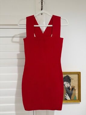 LF Red square neck Mini bandage Dress NWOT